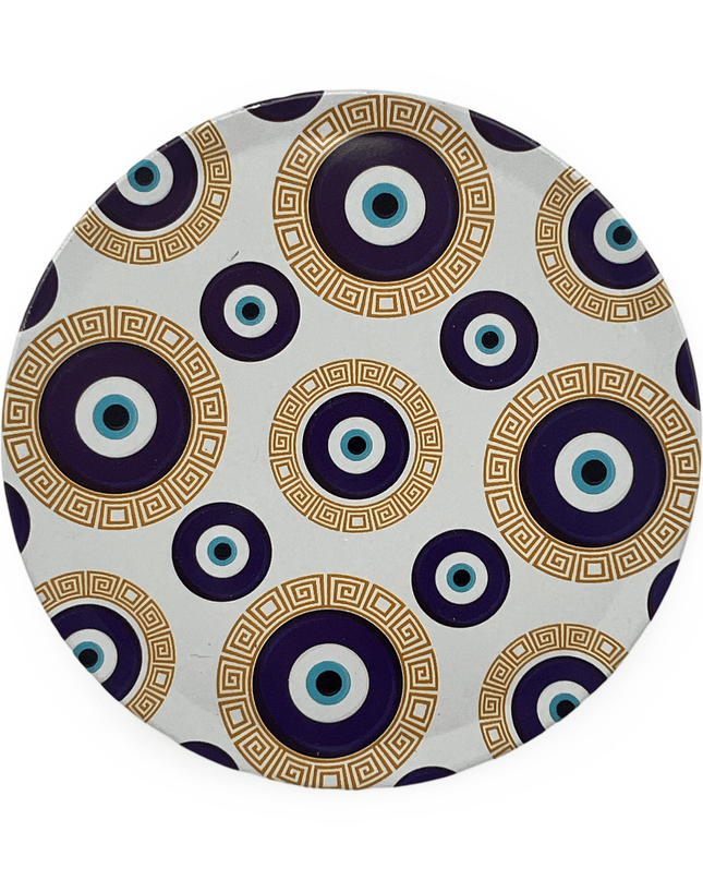 White Aluminum Evil Eye Coaster with Cork Base