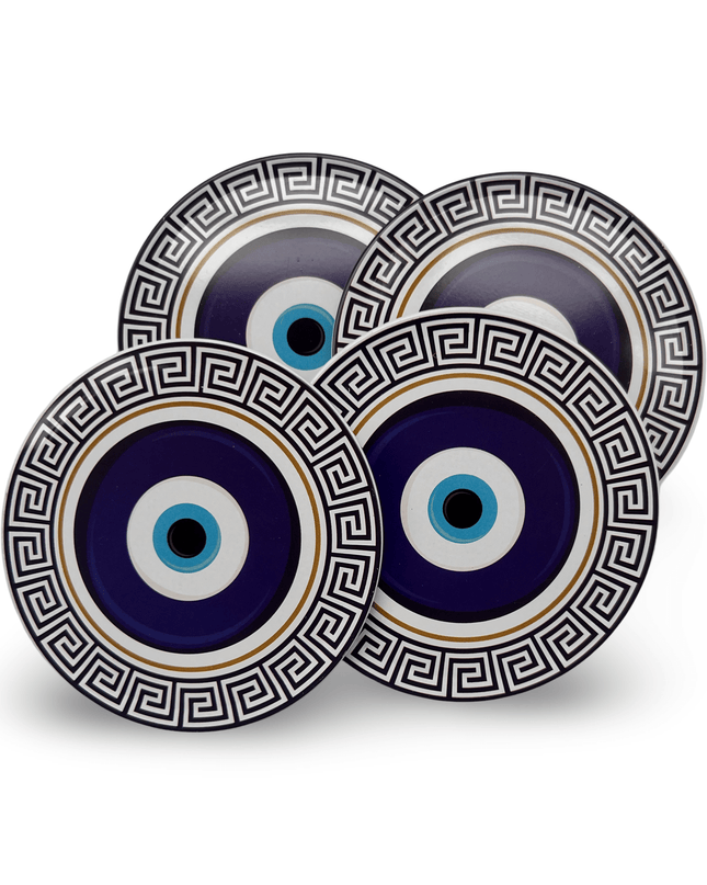 Aluminum Evil Eye Coaster Set with Cork Base