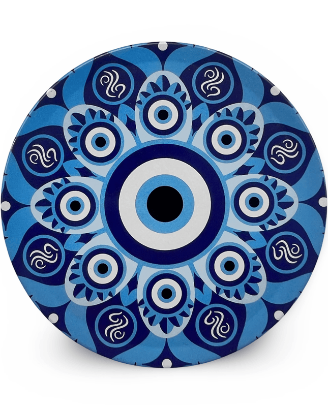Blue Aluminum Evil Eye Coaster with Cork Base