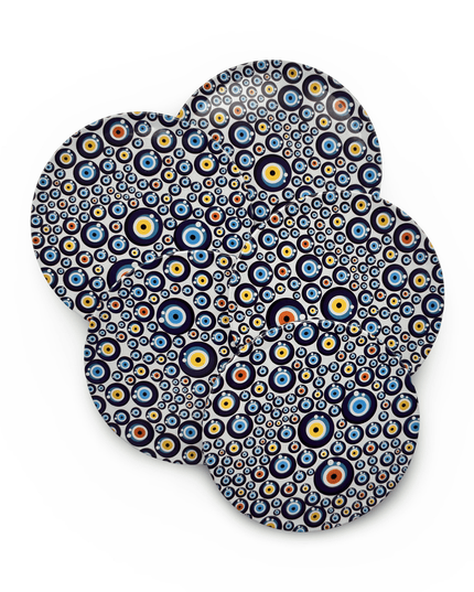 Colorful Aluminum Evil Eye Coaster Set with Cork Base
