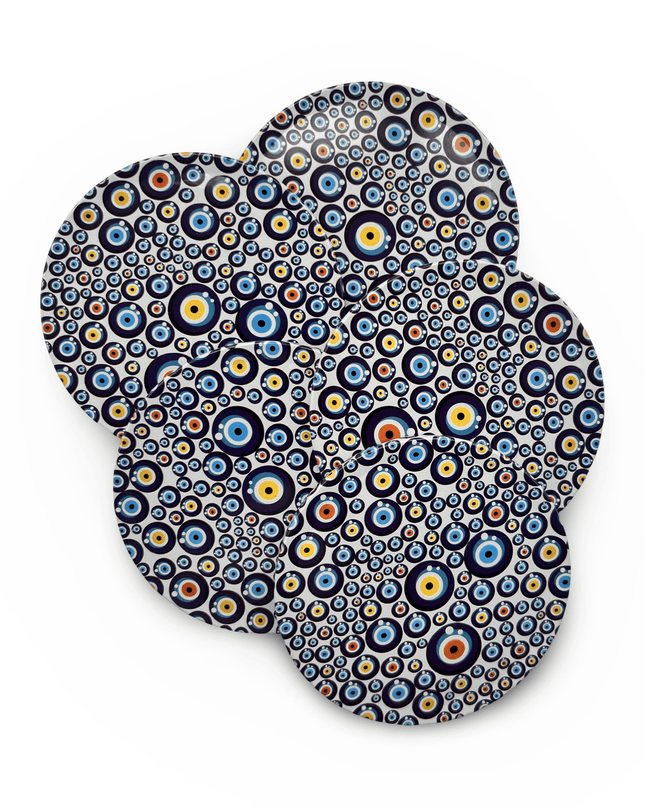 Colorful Aluminum Evil Eye Coaster Set with Cork Base