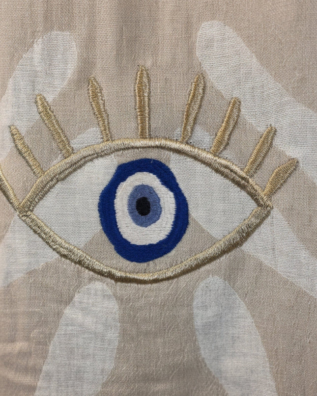 Casa Duniya Evil Eye Embroidered Beach Cover-Ups Beige Ohana Kimono