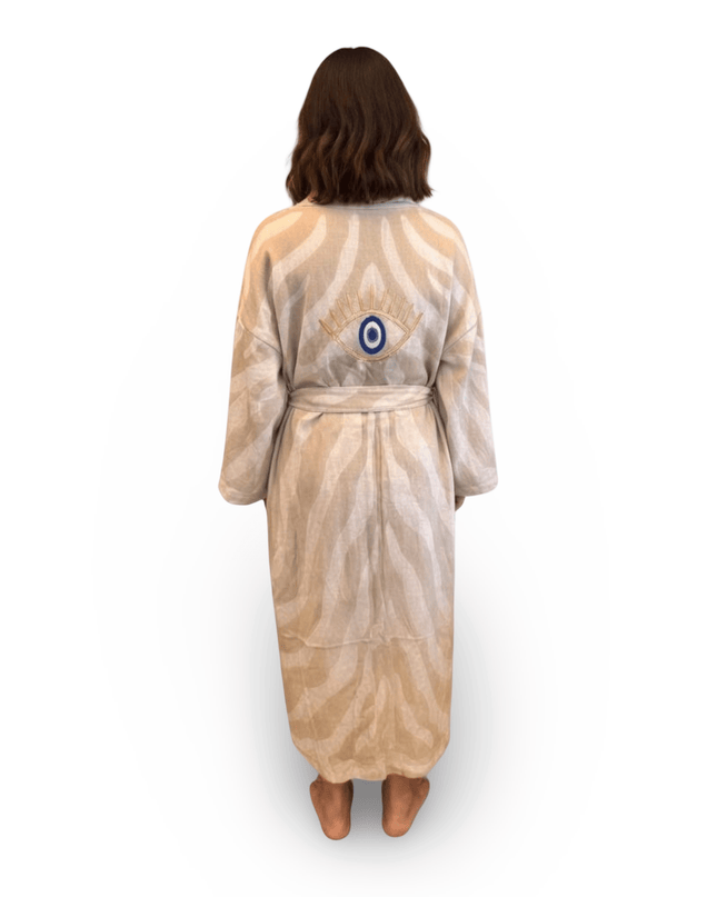 Casa Duniya Evil Eye Embroidered Beach Cover-Ups Beige Ohana Kimono