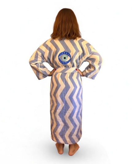 Casa Duniya Evil Eye Embroidered Beach Cover-Ups Blue Ohana Kimono