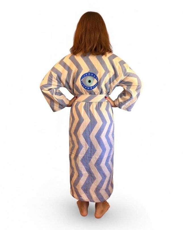 Casa Duniya Evil Eye Embroidered Beach Cover-Ups Blue Ohana Kimono