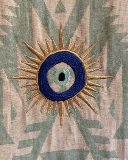Casa Duniya Evil Eye Embroidered Beach Cover-Ups Cyan Ohana Kimono