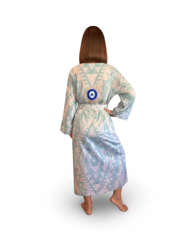 Casa Duniya Evil Eye Embroidered Beach Cover-Ups Cyan Ohana Kimono