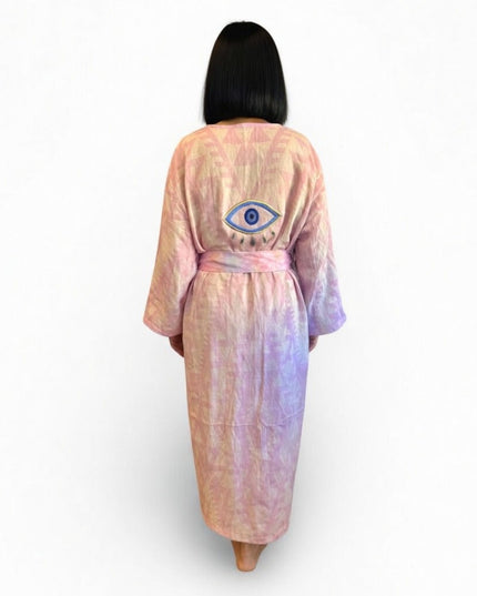 Casa Duniya Evil Eye Embroidered Beach Cover-Ups Pink Ohana Kimono
