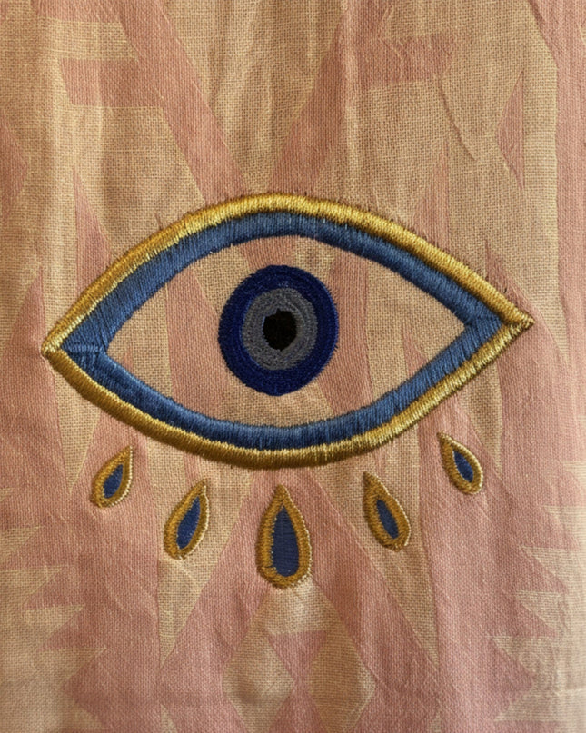 Casa Duniya Evil Eye Embroidered Beach Cover-Ups Pink Ohana Kimono