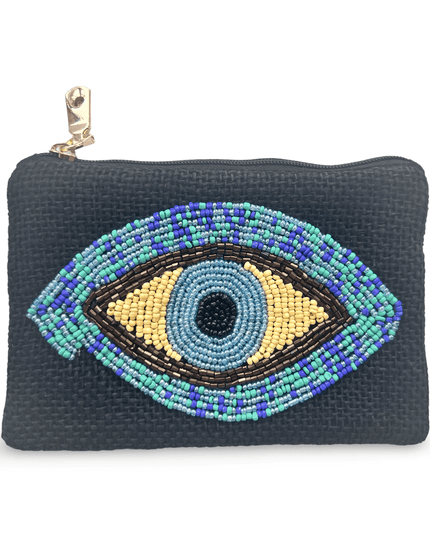 Black Jute Beaded Evil Eye Pouch