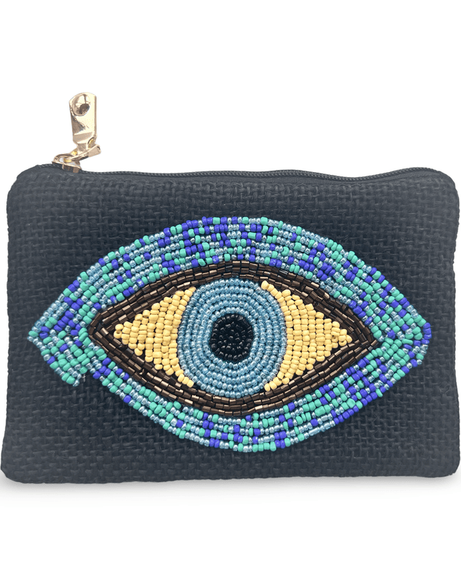Black Jute Beaded Evil Eye Pouch