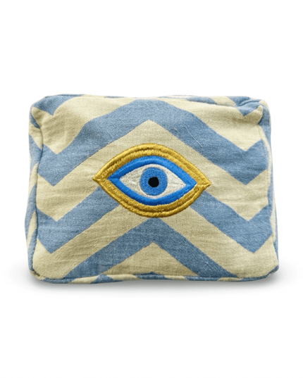 Casa Duniya Hand-Embroidered Evil Eye Cosmetic Pouch Blue Ohana Cosmetic Pouch