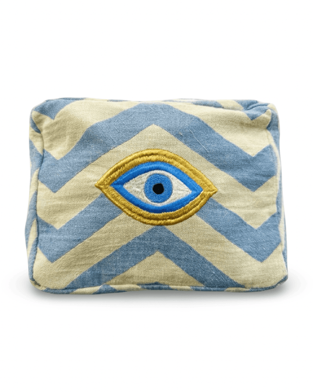 Casa Duniya Hand-Embroidered Evil Eye Cosmetic Pouch Blue Ohana Cosmetic Pouch