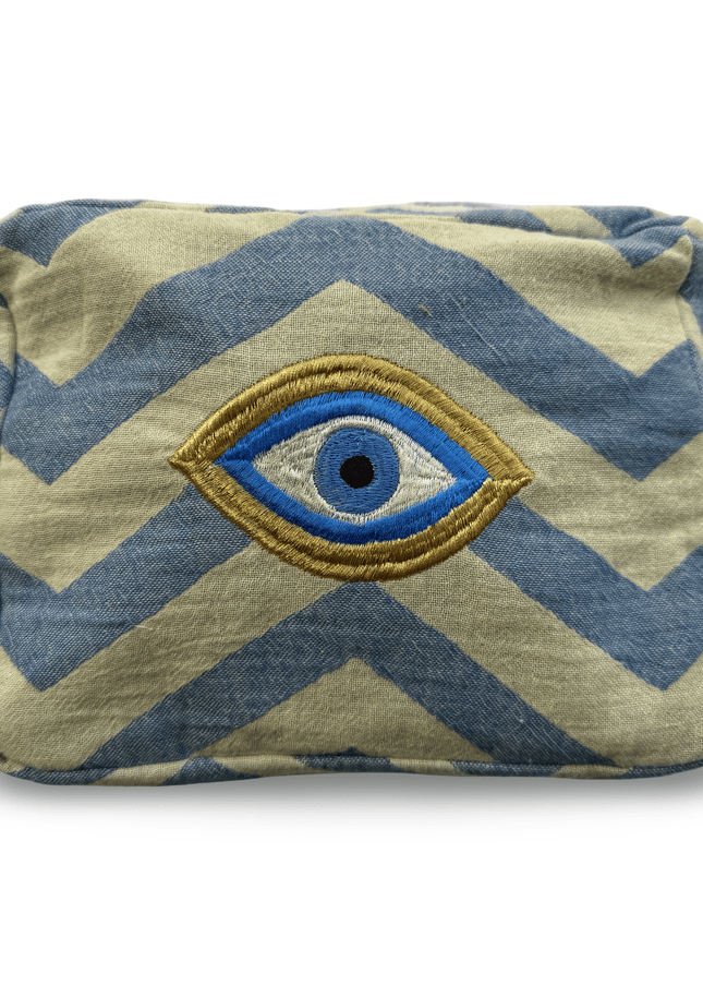 Casa Duniya Evil Eye Embroidered Cosmetic & Toiletry Bags Evil Eye 1 Blue Ohana Cosmetic Pouch