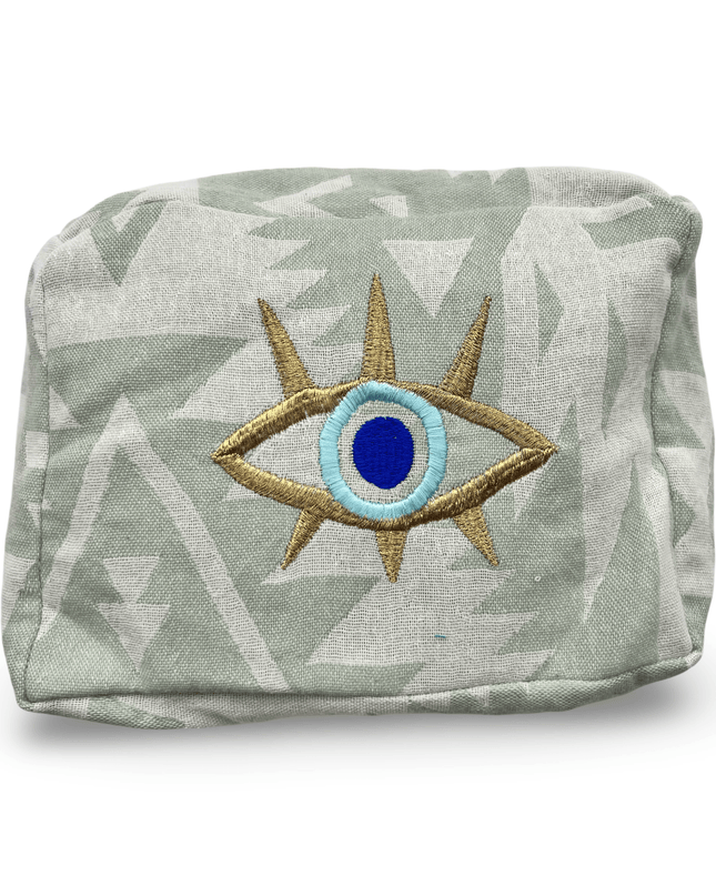 Green Evil Eye Nazar Embroidered Cosmetic Pouch
