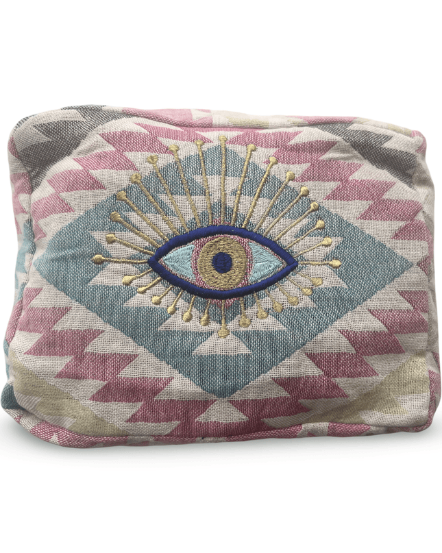 Multi-Colored Embroidered Evil Eye Cosmetic Pouch