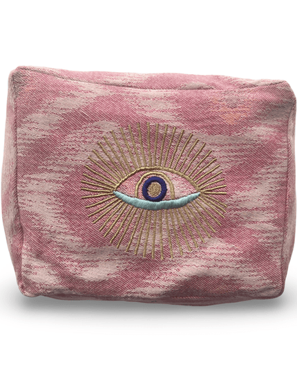 Pink Cosmetic Pouch with  Evil Eye Nazar Embroidery