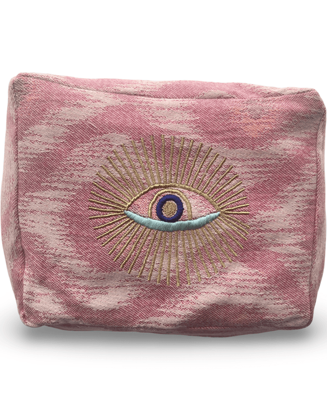 Pink Cosmetic Pouch with  Evil Eye Nazar Embroidery