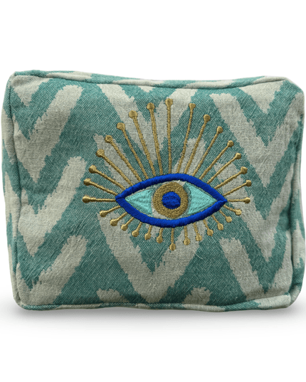 Casa Duniya Evil Eye Embroidered Cosmetic & Toiletry Bags Evil Eye 1 Teal Ohana Cosmetic Pouch