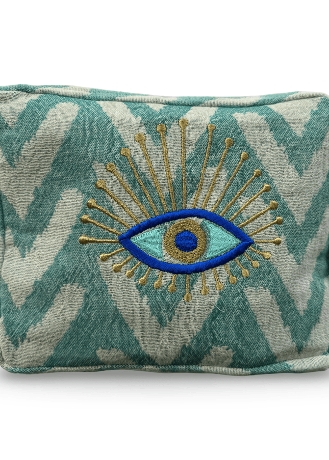 Casa Duniya Evil Eye Embroidered Cosmetic & Toiletry Bags Evil Eye 1 Teal Ohana Cosmetic Pouch