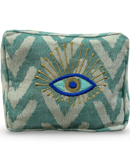 Casa Duniya Hand-Embroidered Flamingo Design Teal Ohana Cosmetic Pouch