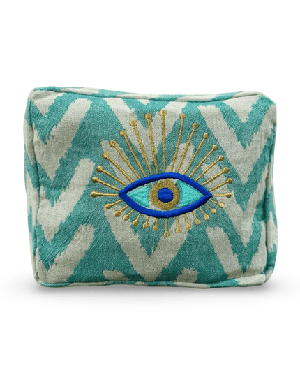Casa Duniya Hand-Embroidered Sun Motif Cosmetic Pouch Teal Ohana Cosmetic Pouch