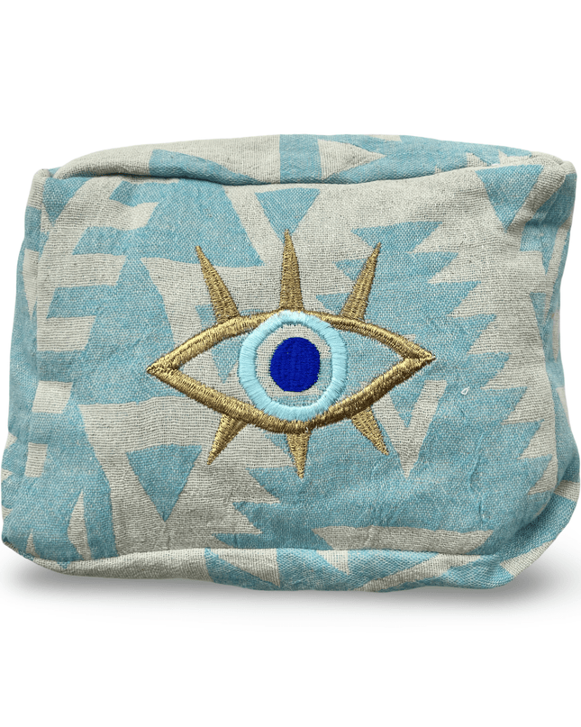 Turquoise Cosmetic Pouch with  Evil Eye Nazar Embroidery