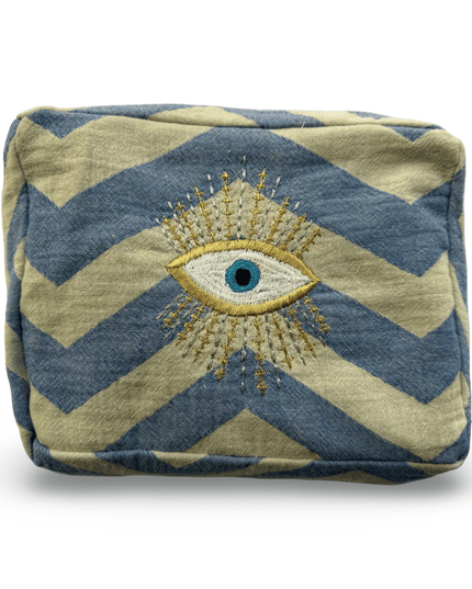 Casa Duniya Evil Eye Embroidered Cosmetic & Toiletry Bags Evil Eye 2 Blue Ohana Cosmetic Pouch