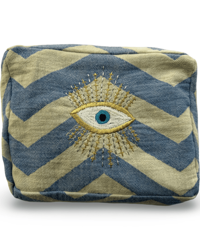 Casa Duniya Evil Eye Embroidered Cosmetic & Toiletry Bags Evil Eye 2 Blue Ohana Cosmetic Pouch