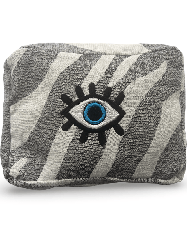 Gray Cosmetic Pouch with Evil Eye Nazar Embroidery