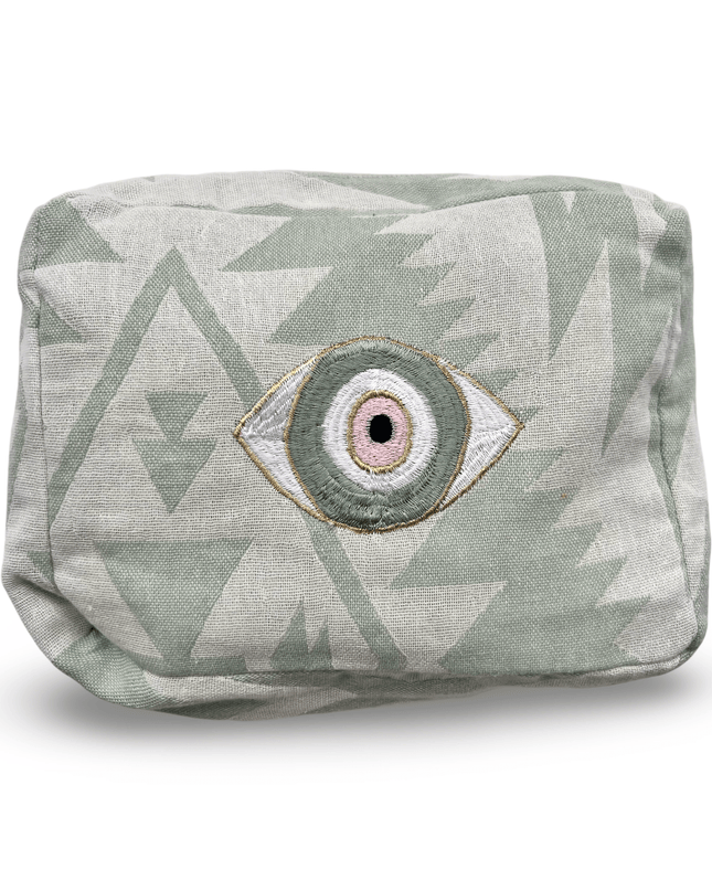 Green Evil Eye Nazar Embroidered Cosmetic Pouch