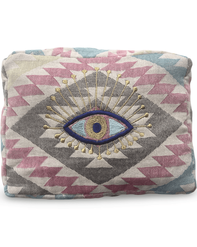Multi-Colored Embroidered Evil Eye Cosmetic Pouch