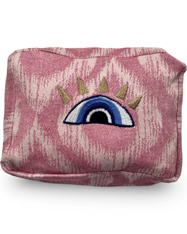 Pink Cosmetic Pouch with  Evil Eye Nazar Embroidery