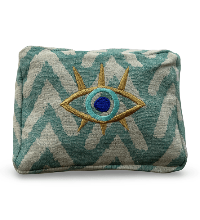 Casa Duniya Hand-Embroidered Evil Eye Cosmetic Pouch Teal, Design 2, Ohana Cosmetic Pouch
