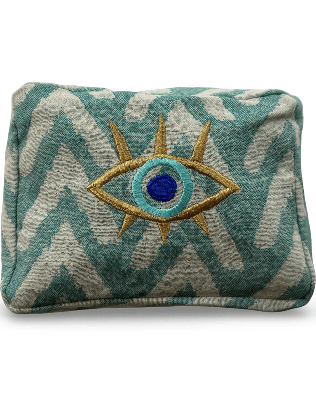 Casa Duniya Evil Eye Embroidered Cosmetic & Toiletry Bags Evil Eye 2 Teal Ohana Cosmetic Pouch