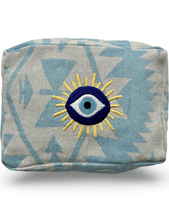 Turquoise Cosmetic Pouch with  Evil Eye Nazar Embroidery