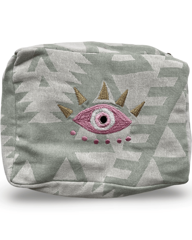 Green Evil Eye Nazar Embroidered Cosmetic Pouch