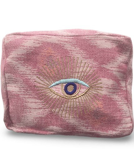 Pink Cosmetic Pouch with  Evil Eye Nazar Embroidery