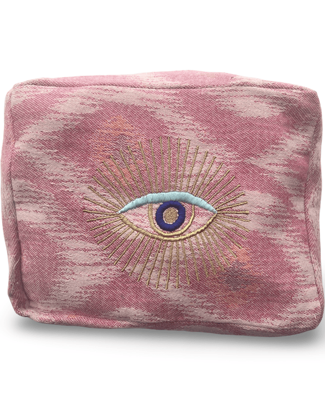 Pink Cosmetic Pouch with  Evil Eye Nazar Embroidery