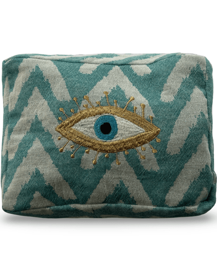 Casa Duniya Evil Eye Embroidered Cosmetic & Toiletry Bags Evil Eye 3 Teal Ohana Cosmetic Pouch