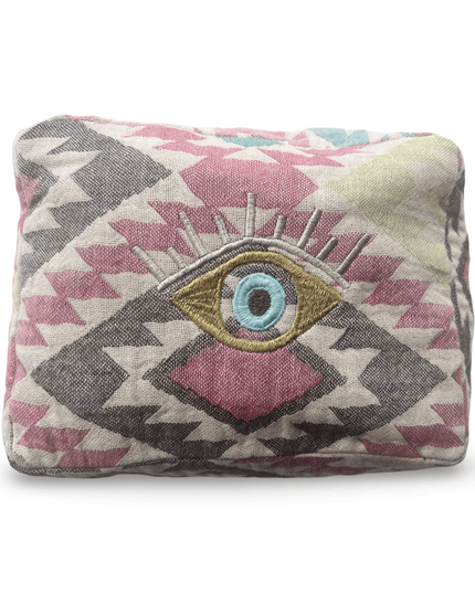 Multi-Colored Embroidered Evil Eye Cosmetic Pouch
