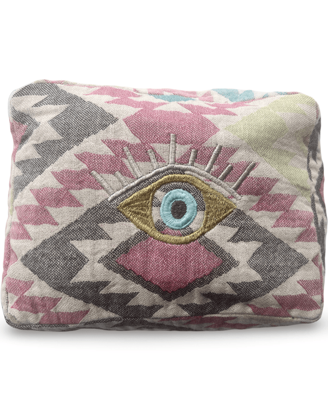 Multi-Colored Embroidered Evil Eye Cosmetic Pouch