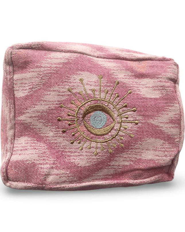 Pink Cosmetic Pouch with  Evil Eye Nazar Embroidery