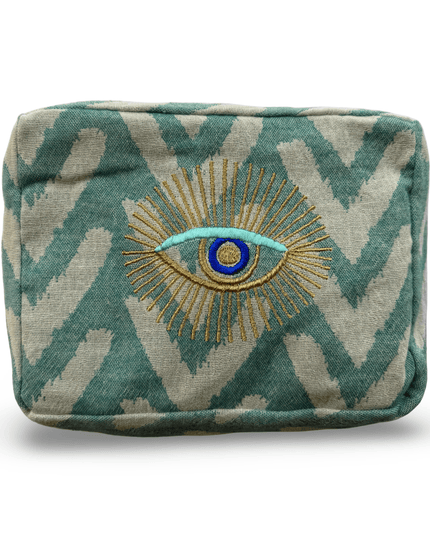Casa Duniya Evil Eye Embroidered Cosmetic & Toiletry Bags Evil Eye 4 Teal Ohana Cosmetic Pouch