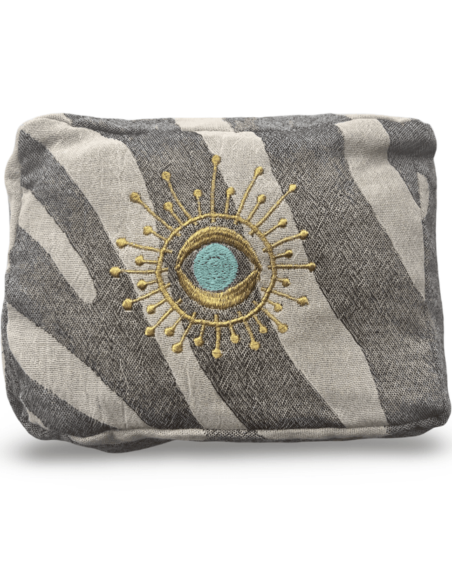 Gray Cosmetic Pouch with Evil Eye Nazar Embroidery