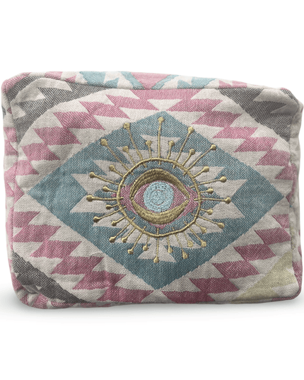 Multi-Colored Embroidered Evil Eye Cosmetic Pouch