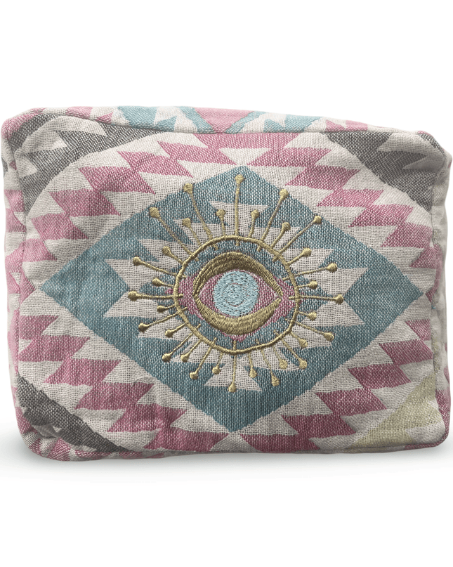 Multi-Colored Embroidered Evil Eye Cosmetic Pouch