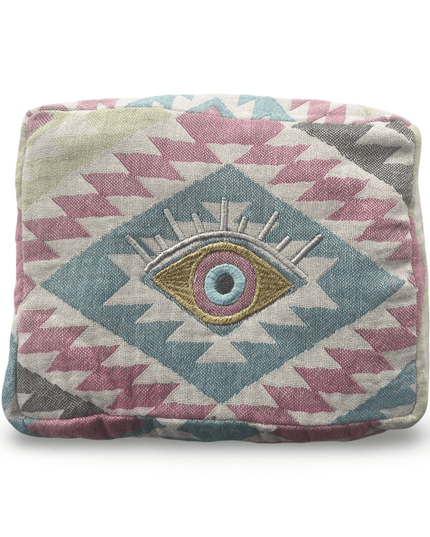 Multi-Colored Embroidered Evil Eye Cosmetic Pouch