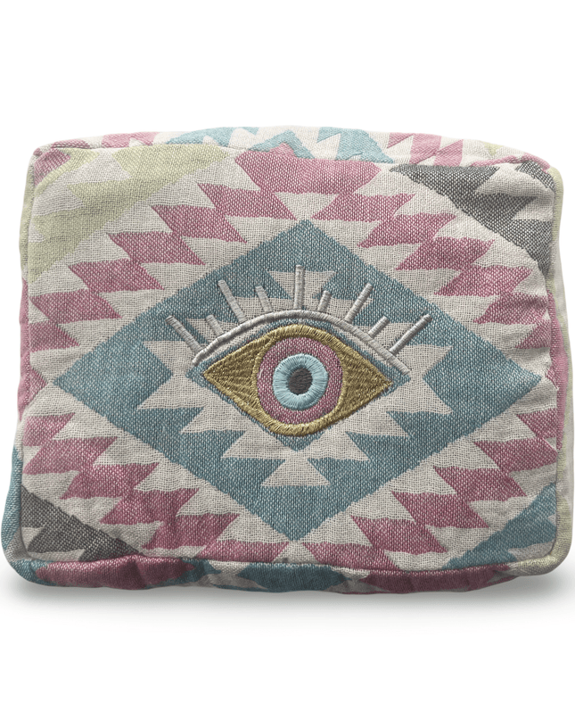 Multi-Colored Embroidered Evil Eye Cosmetic Pouch