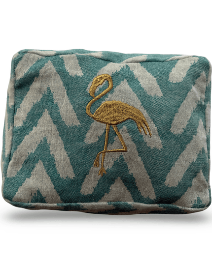 Casa Duniya Evil Eye Embroidered Cosmetic & Toiletry Bags Flamingo Teal Ohana Cosmetic Pouch